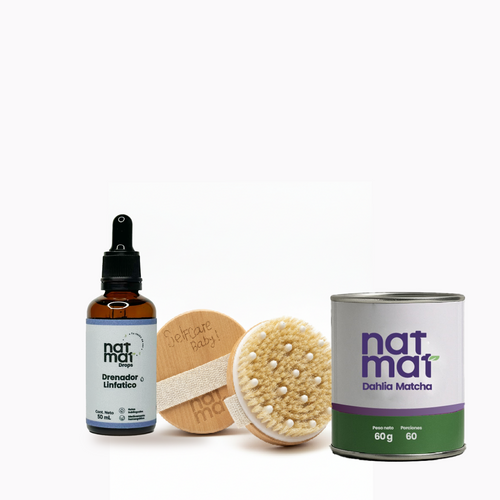 Combo Detox y Desinflamación NatMat: gotas drenadoras, matcha y dry brush
