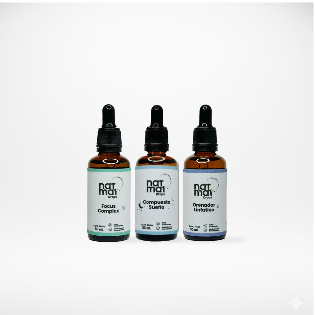 Kit Drops Amor Propio NatMat: 3 gotas para drenaje, sueño y foco