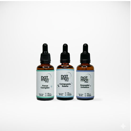 Kit Drops Amor Propio NatMat: 3 gotas para drenaje, sueño y foco